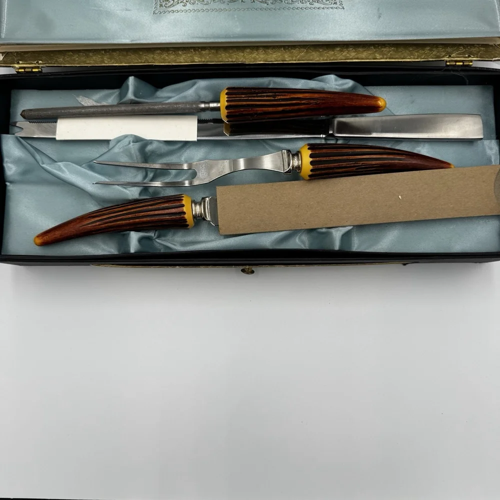 Vintage Sheffield England Carving Set Stainless Steel Blades w/ Case